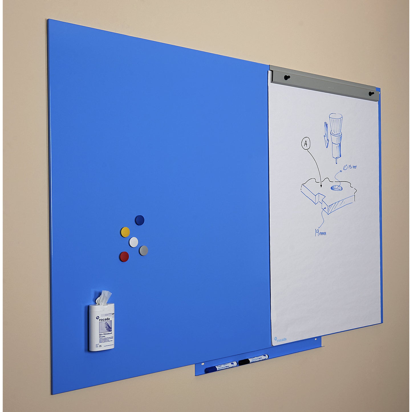 Skincolor whiteboard, BASIC version - sheet steel, painted, WxH 1000 x 1500 mm, pastel blue.