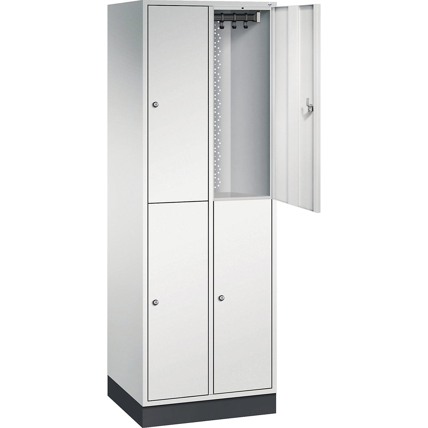 Intro double deck clothes lockers, 2 compartments, light grey, WxD 620 x 500 mm.