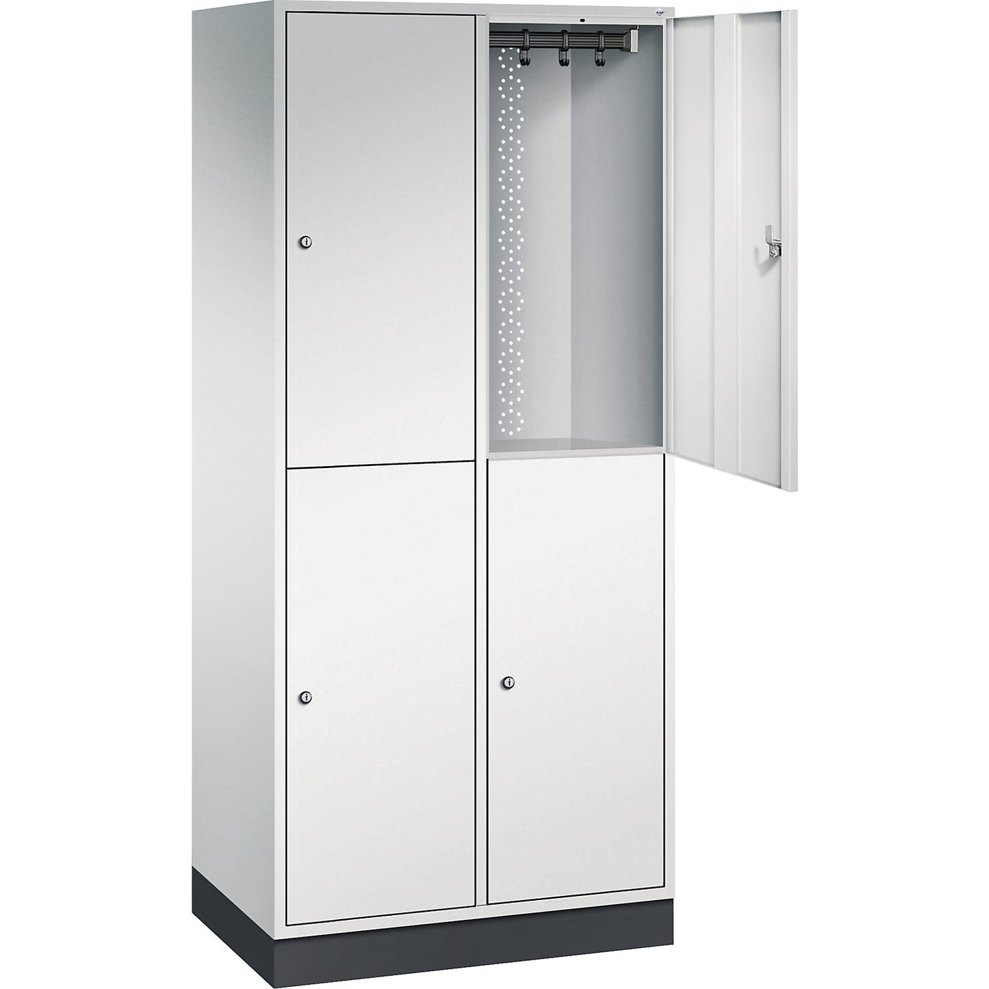 Intro double deck clothes lockers, 2 compartments, light grey, WxD 820 x 500 mm.