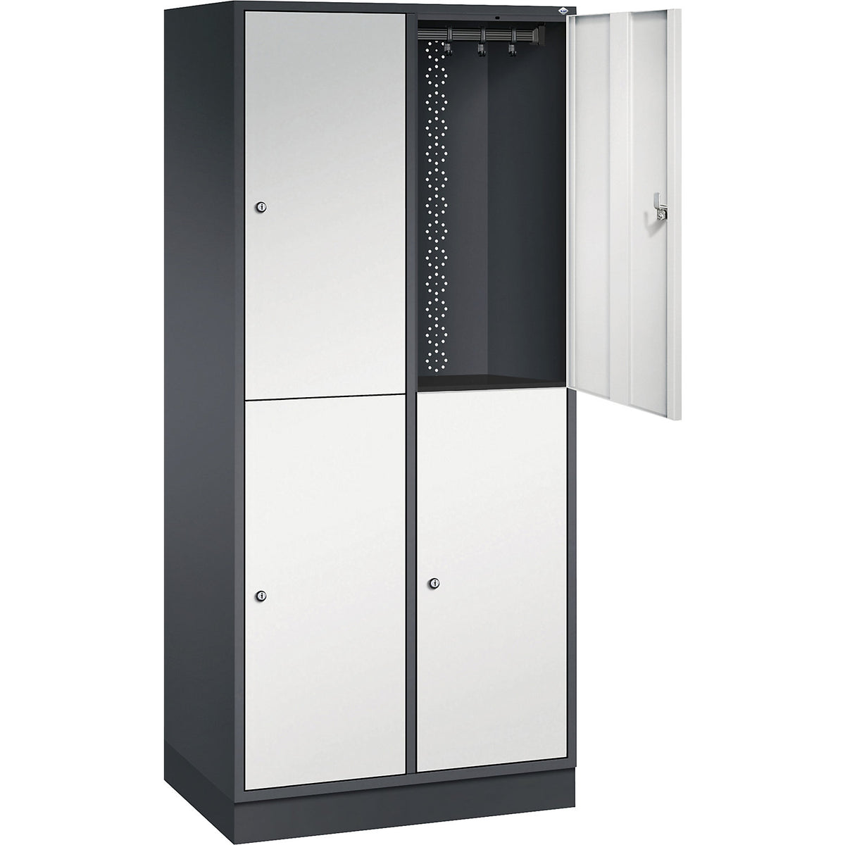 Intro double deck clothes lockers, 2 compartments, black grey / light grey, WxD 820 x 500 mm.