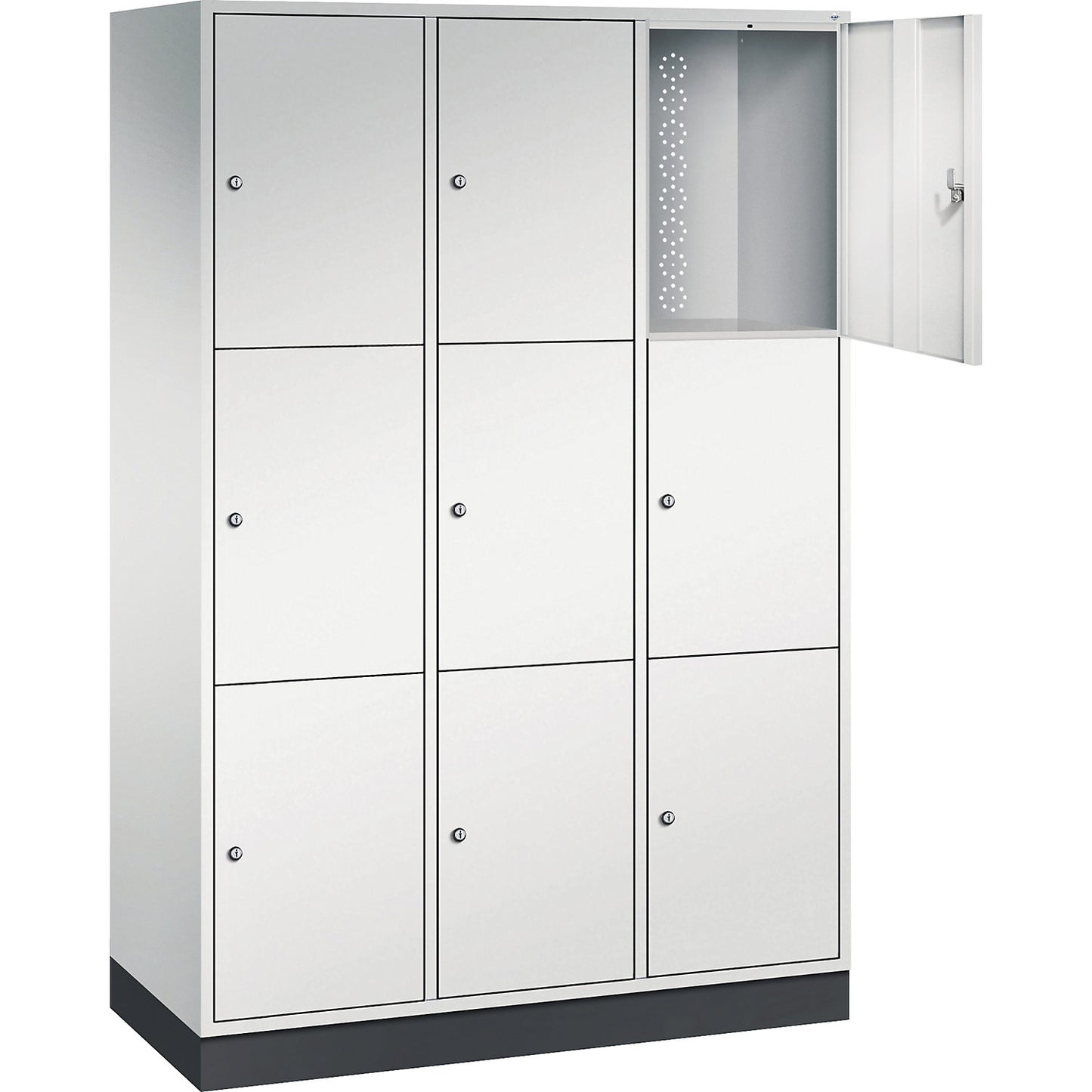Intro 3-fold compartment locker, 3 compartments, light grey, WxD 1220 x 500 mm.