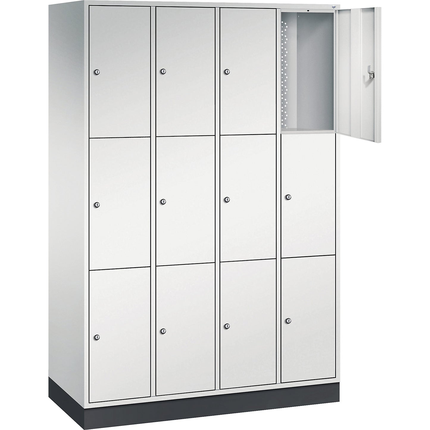 Intro 3-fold compartment locker, 4 compartments, light grey, WxD 1220 x 500 mm.