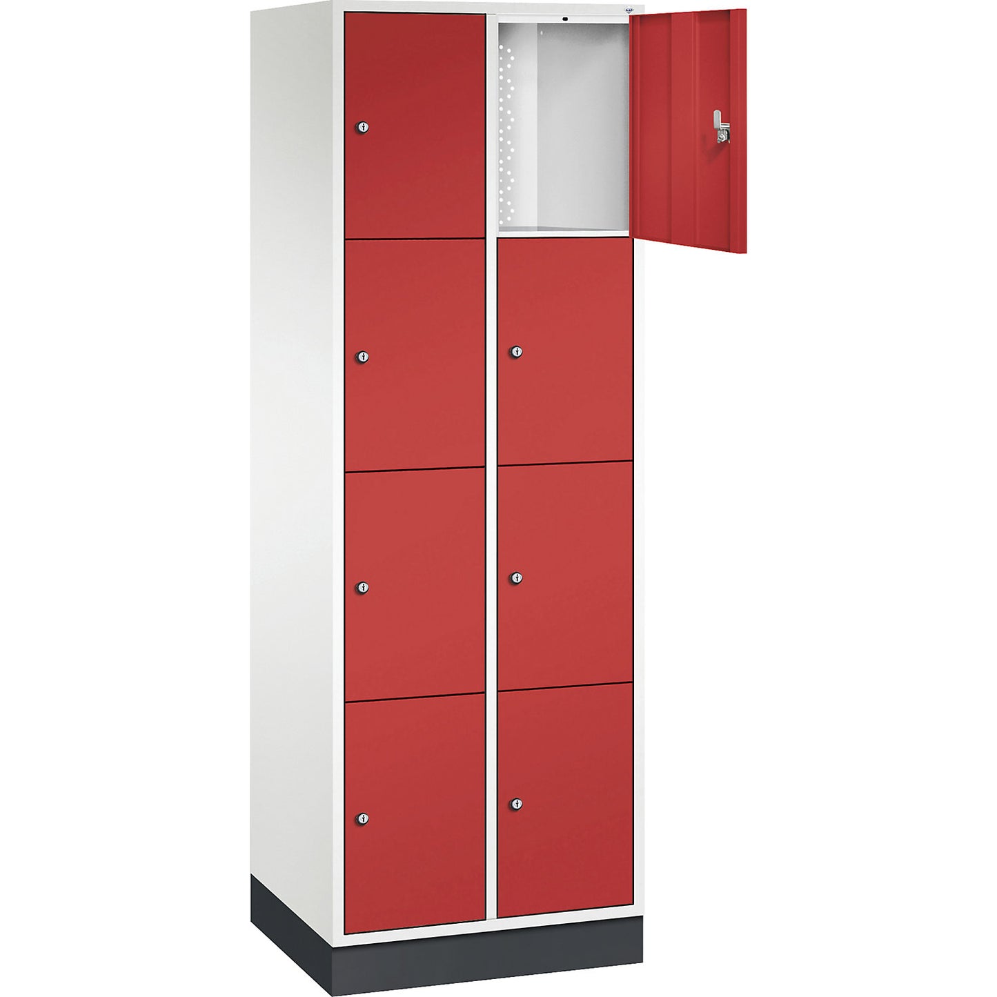Intro 4-fold compartment locker, 2 compartments, pure white / flame red, WxD 620 x 500 mm.