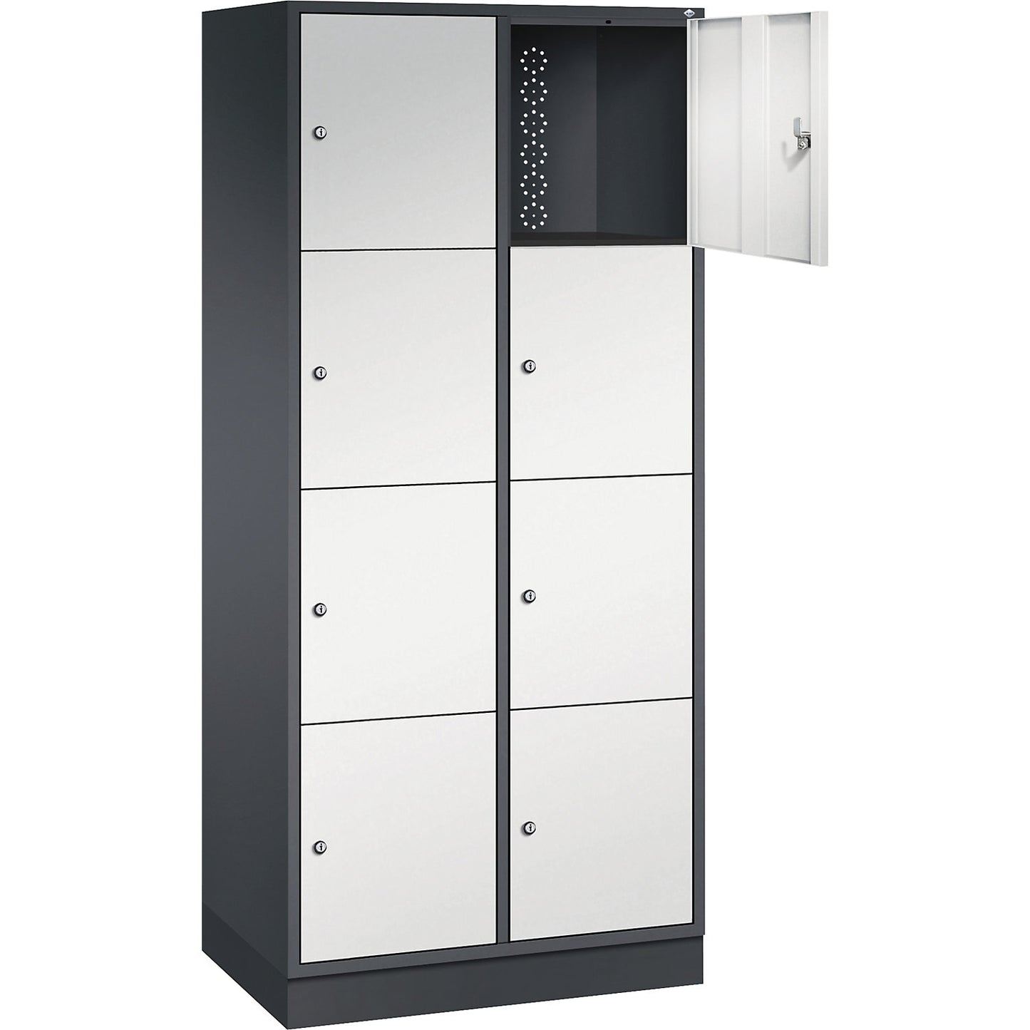 Intro 4-fold compartment locker, 2 compartments, black grey / light grey, WxD 820 x 500 mm.
