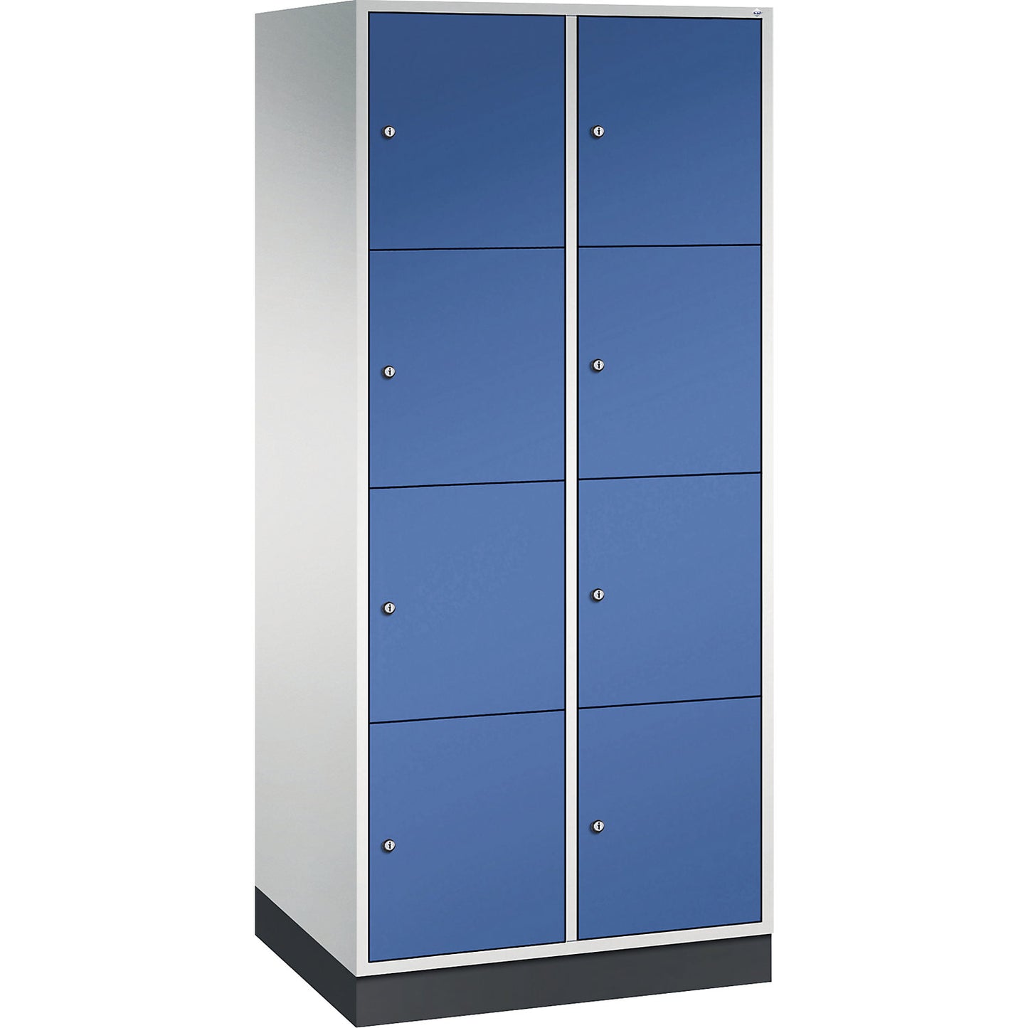 Intro 4-fold compartment locker, 2 compartments, light grey / gentian blue, WxD 820 x 600 mm.