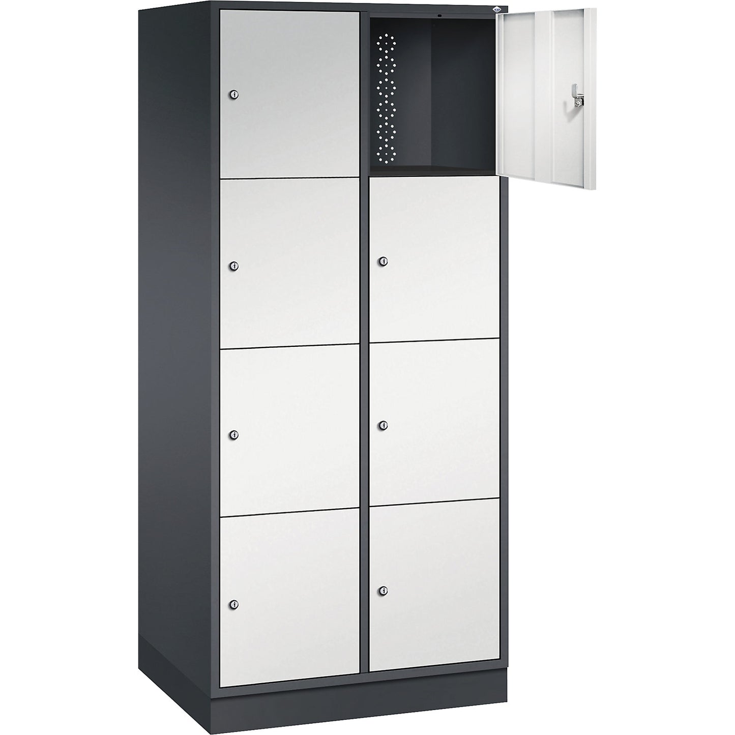 Intro 4-fold compartment locker, 2 compartments, black grey / light grey, WxD 820 x 600 mm.