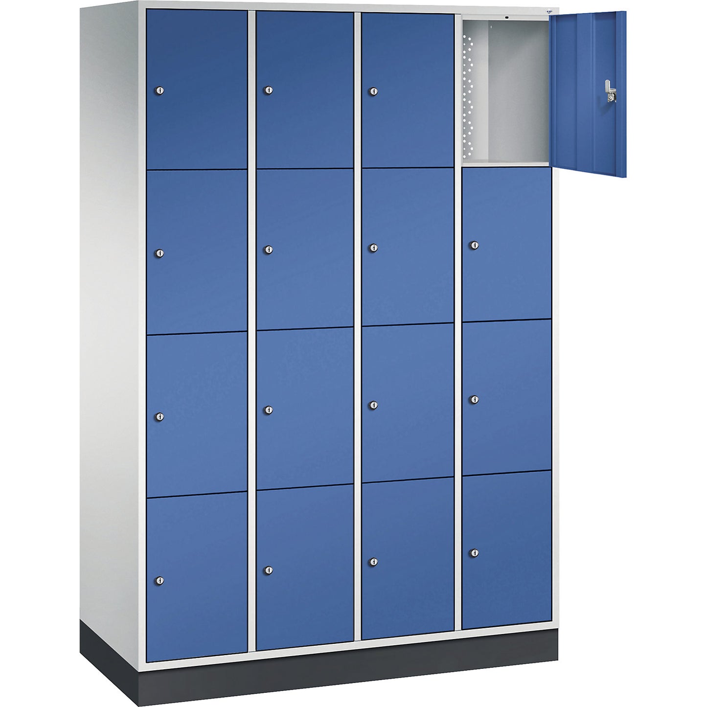 Intro 4-fold compartment locker, 4 compartments, light grey / gentian blue, WxD 1220 x 500 mm.