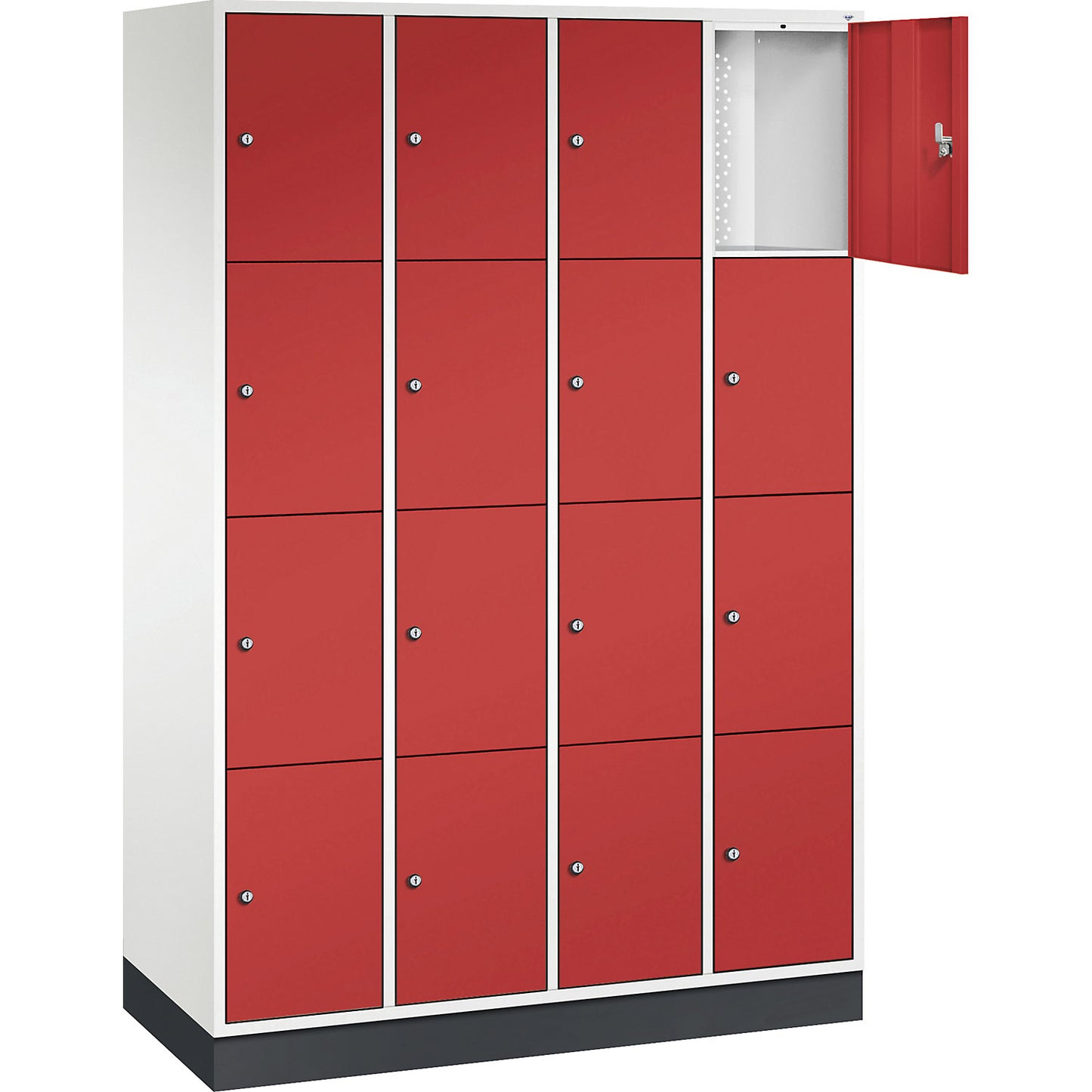 Intro 4-fold compartment locker, 4 compartments, pure white / flame red, WxD 1220 x 500 mm.