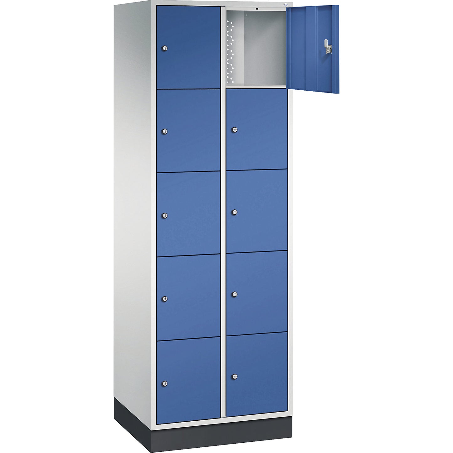 Intro 5-fold compartment locker, 2 compartments, light grey / gentian blue, WxD 620 x 500 mm.