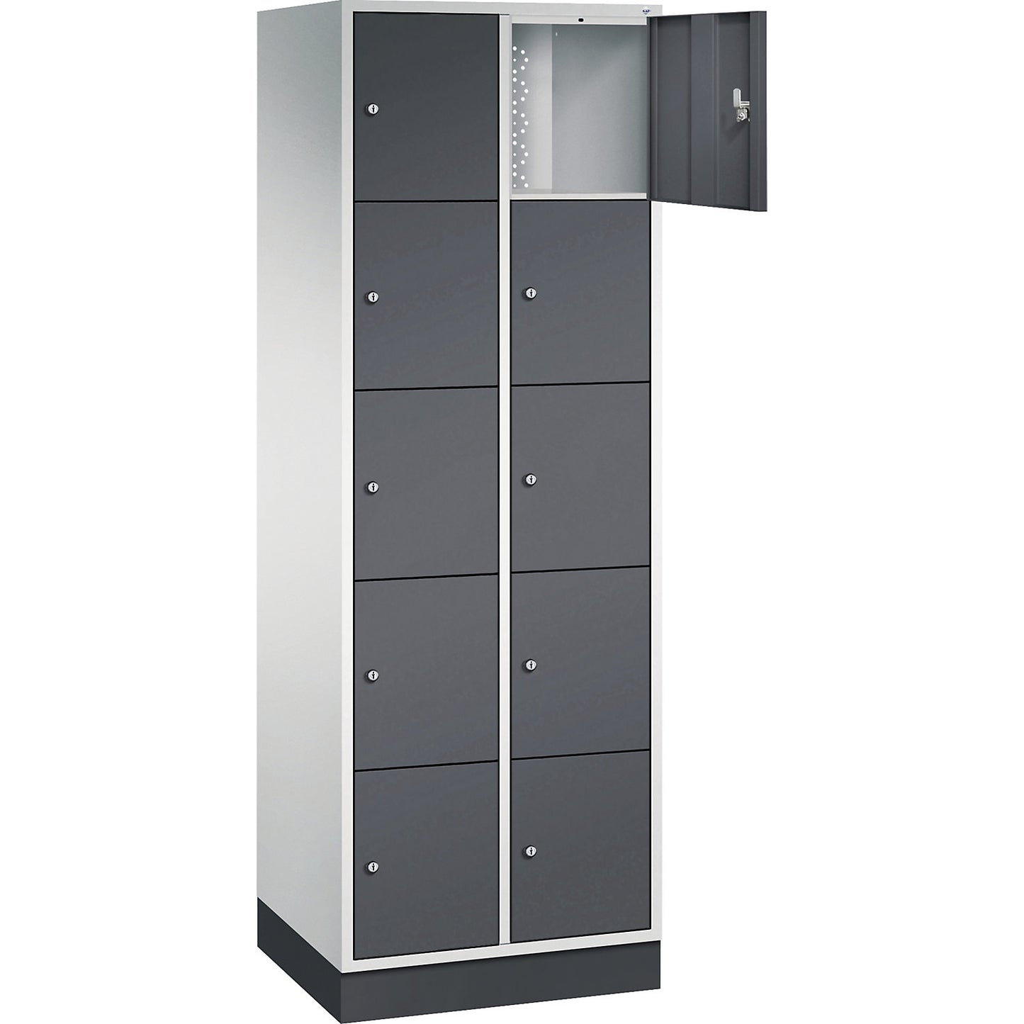 Intro 5-fold compartment locker, 2 compartments, light grey / black grey, WxD 620 x 500 mm.