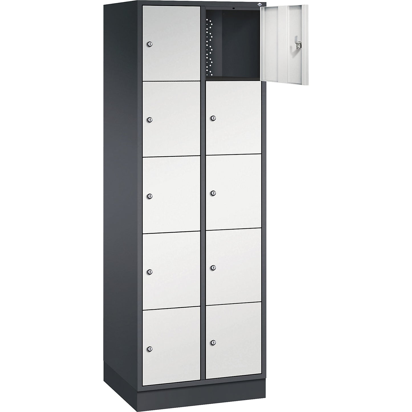 Intro 5-fold compartment locker, 2 compartments, black grey / light grey, WxD 620 x 500 mm.