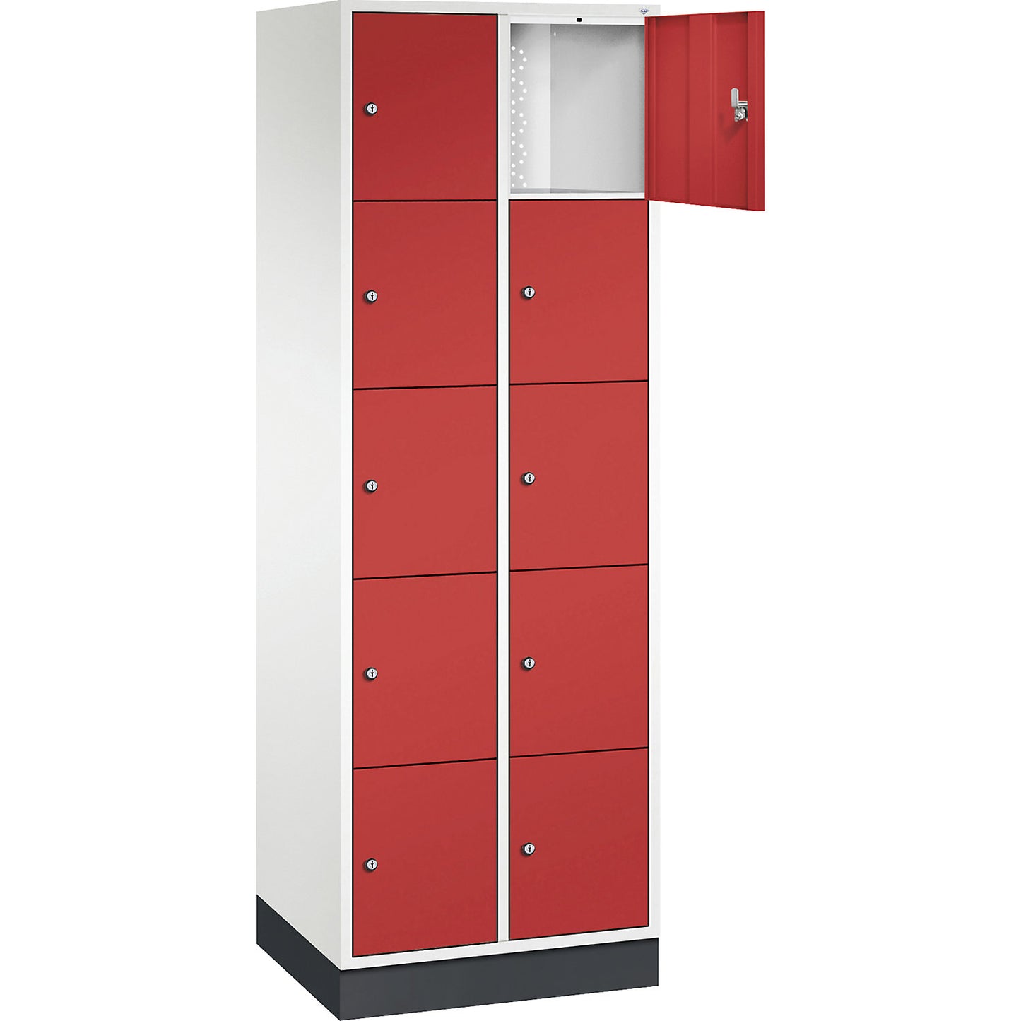 Intro 5-fold compartment locker, 2 compartments, pure white / flame red, WxD 620 x 500 mm.