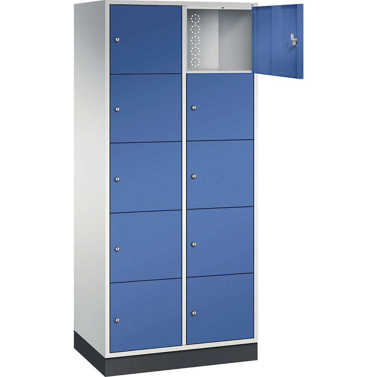 Intro 5-fold compartment locker, 2 compartments, light grey / gentian blue, WxD 820 x 500 mm.