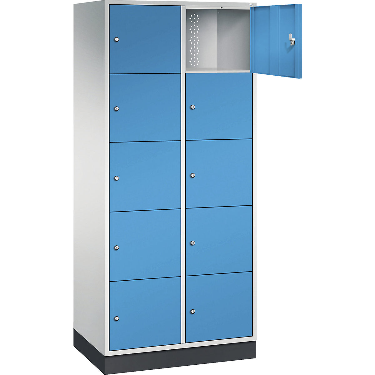 Intro 5-fold compartment locker, 2 compartments, light grey / light blue, WxD 820 x 500 mm.