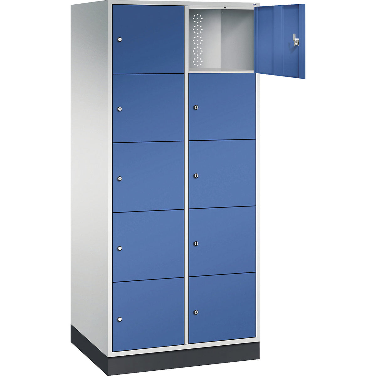 Intro 5-fold compartment locker, 2 compartments, light grey / gentian blue, WxD 820 x 600 mm.