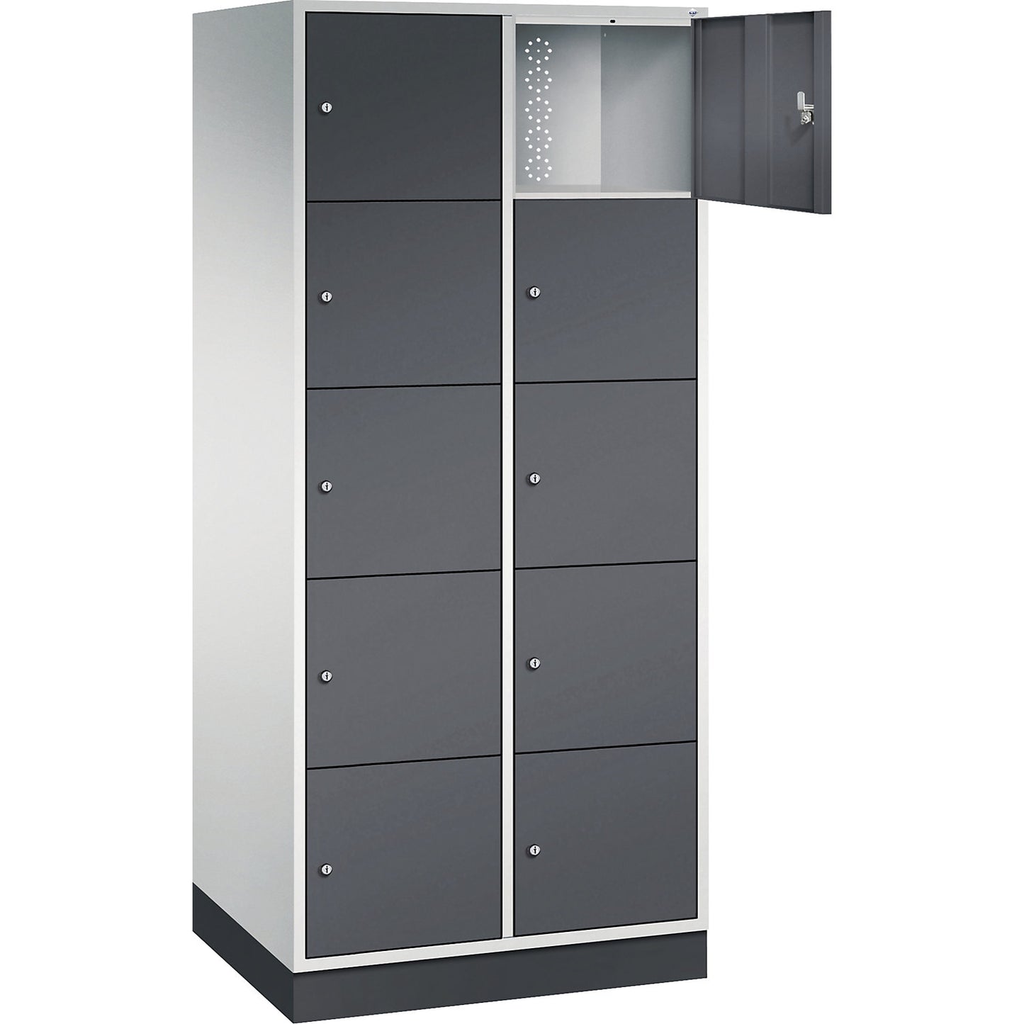 Intro 5-fold compartment locker, 2 compartments, light grey / black grey, WxD 820 x 600 mm.