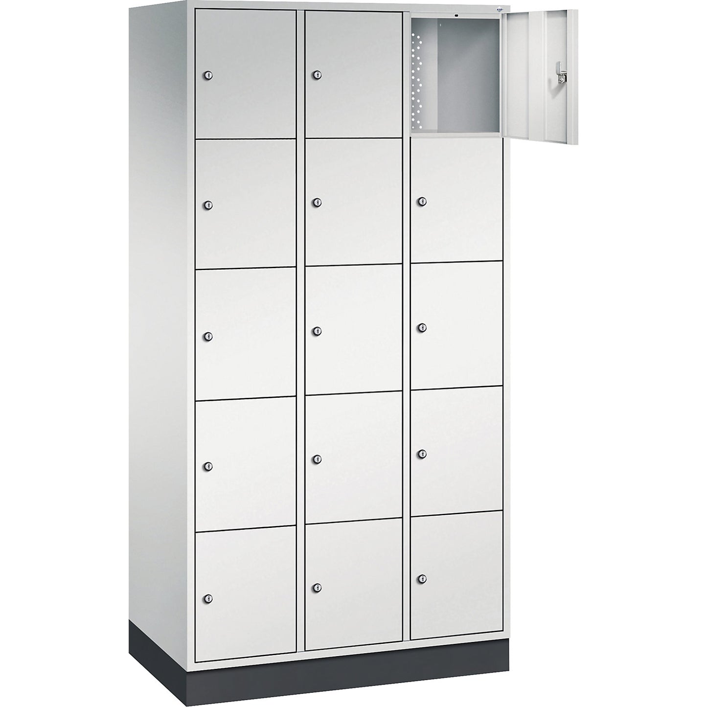 Intro 5-fold compartment locker, 3 compartments, light grey, WxD 920 x 500 mm.