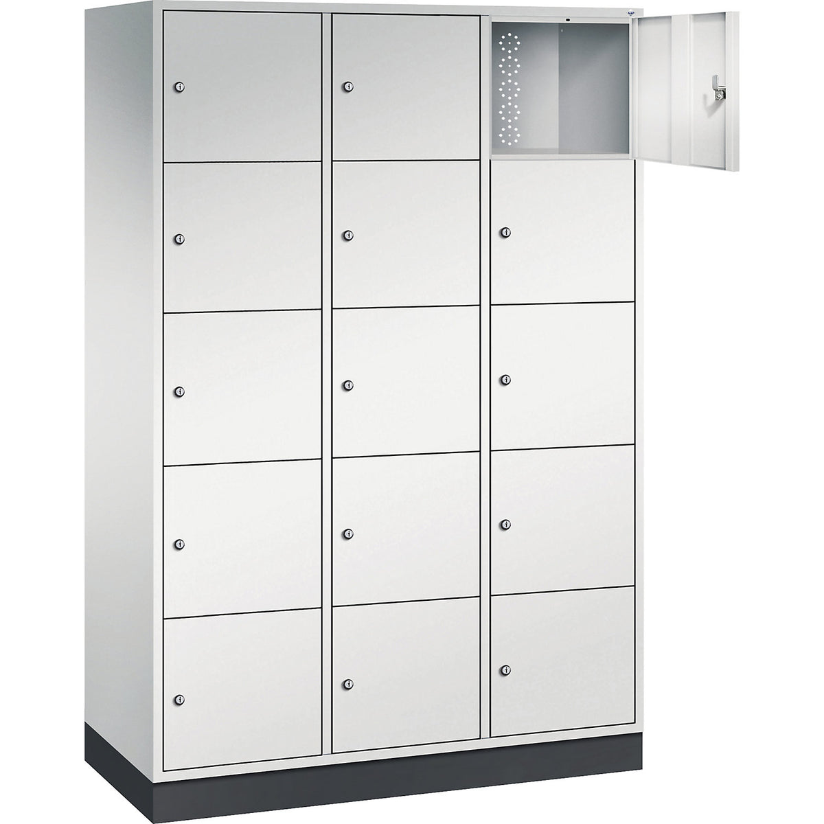 Intro 5-fold compartment locker, 3 compartments, light grey, WxD 1220 x 500 mm.