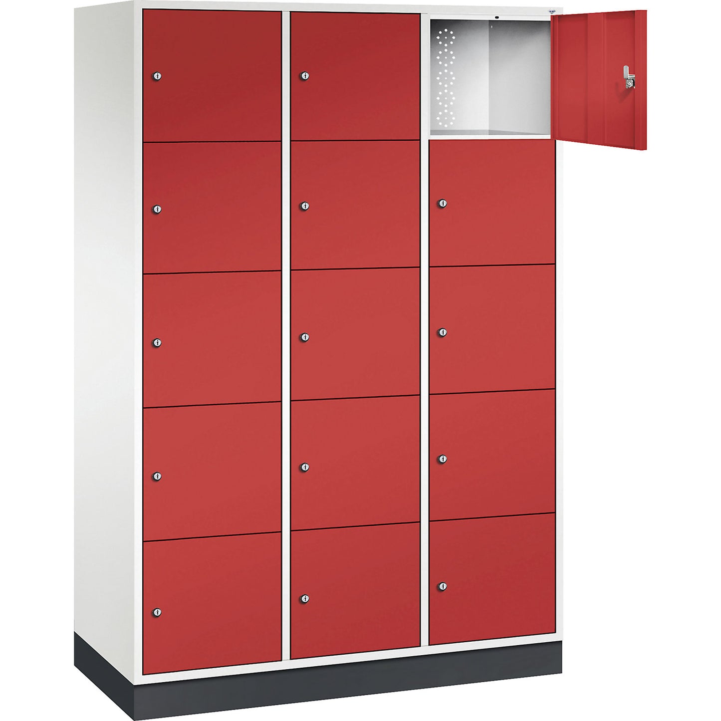 Intro 5-fold compartment locker, 3 compartments, pure white / flame red, WxD 1220 x 500 mm.
