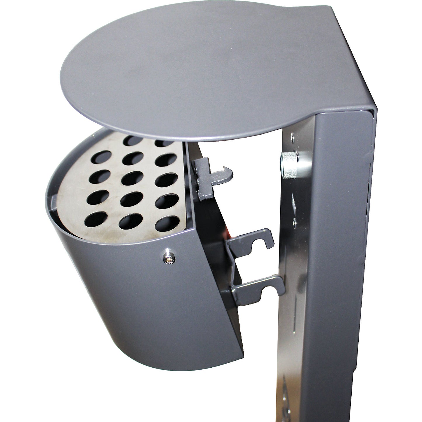 Semi-round pedestal ashtray, capacity 2 l, with hood, charcoal, square stand.