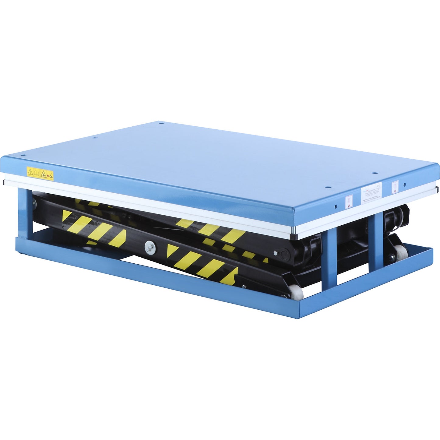 Double scissor lift platform, stationary, max. load 4000 kg, operating voltage 400 V.