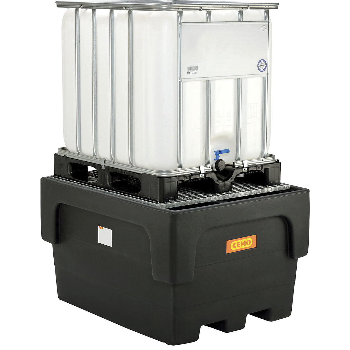 PE sump tray for IBC/CTC tank containers, for 1 x IBC/CTC, with steel grate.