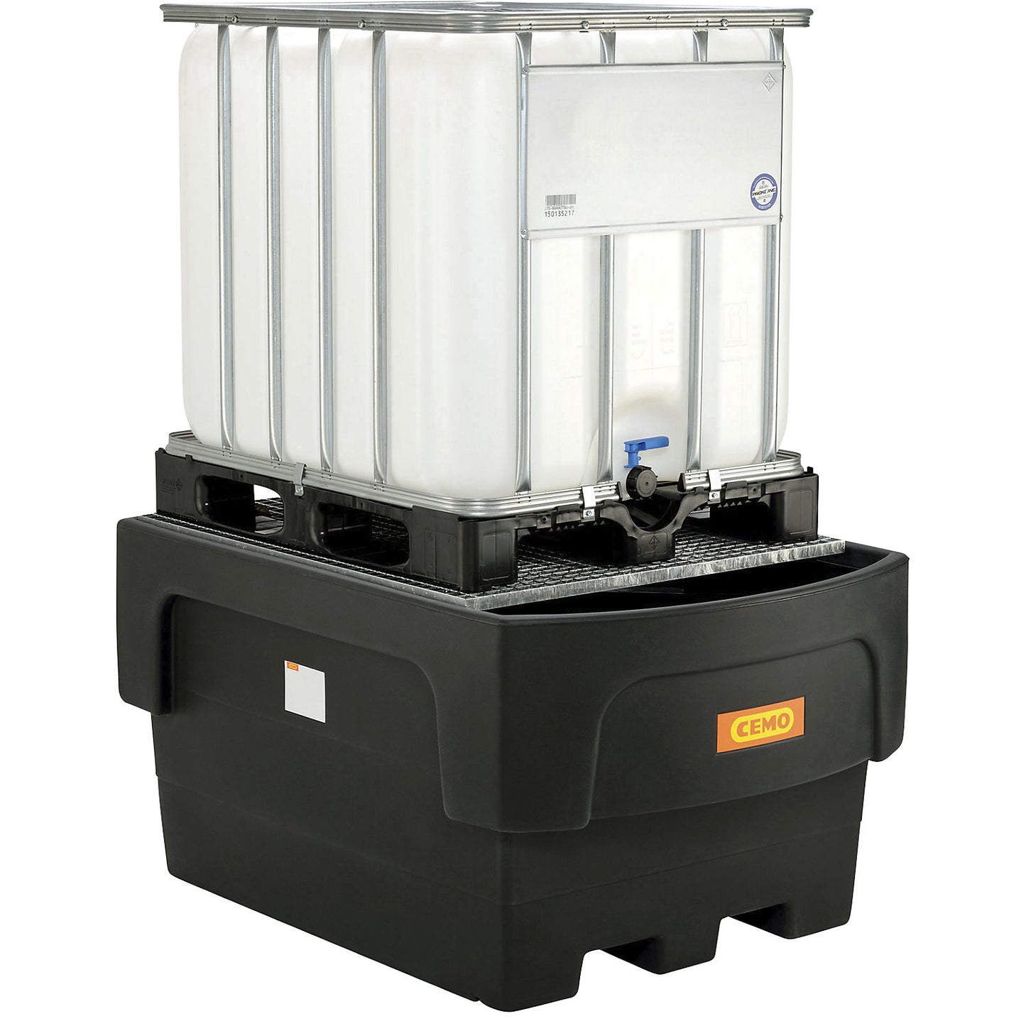 PE sump tray for IBC/CTC tank containers, for 1 x IBC/CTC filling attachment container, with steel grate.