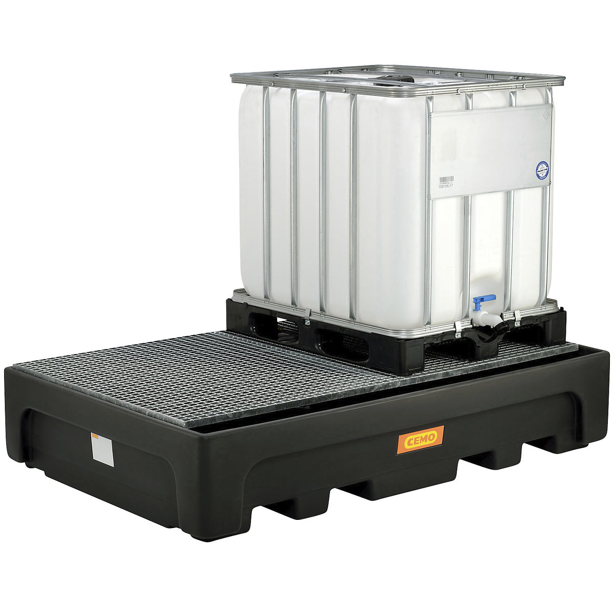 PE sump tray for IBC/CTC tank containers, for 2 x IBC/CTC, with steel grate.