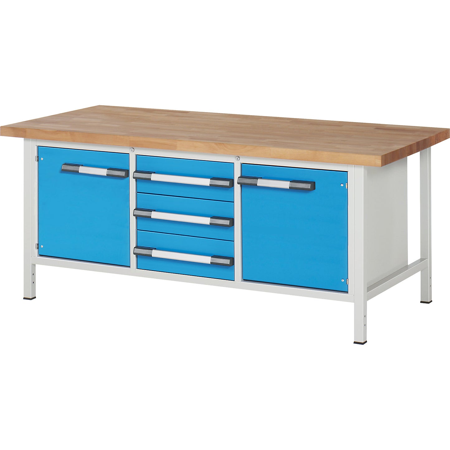Workbench, Series 8000 frame construction, 3 drawers 180 mm, 2 doors 540 mm, WxD 2000 x 900 mm.