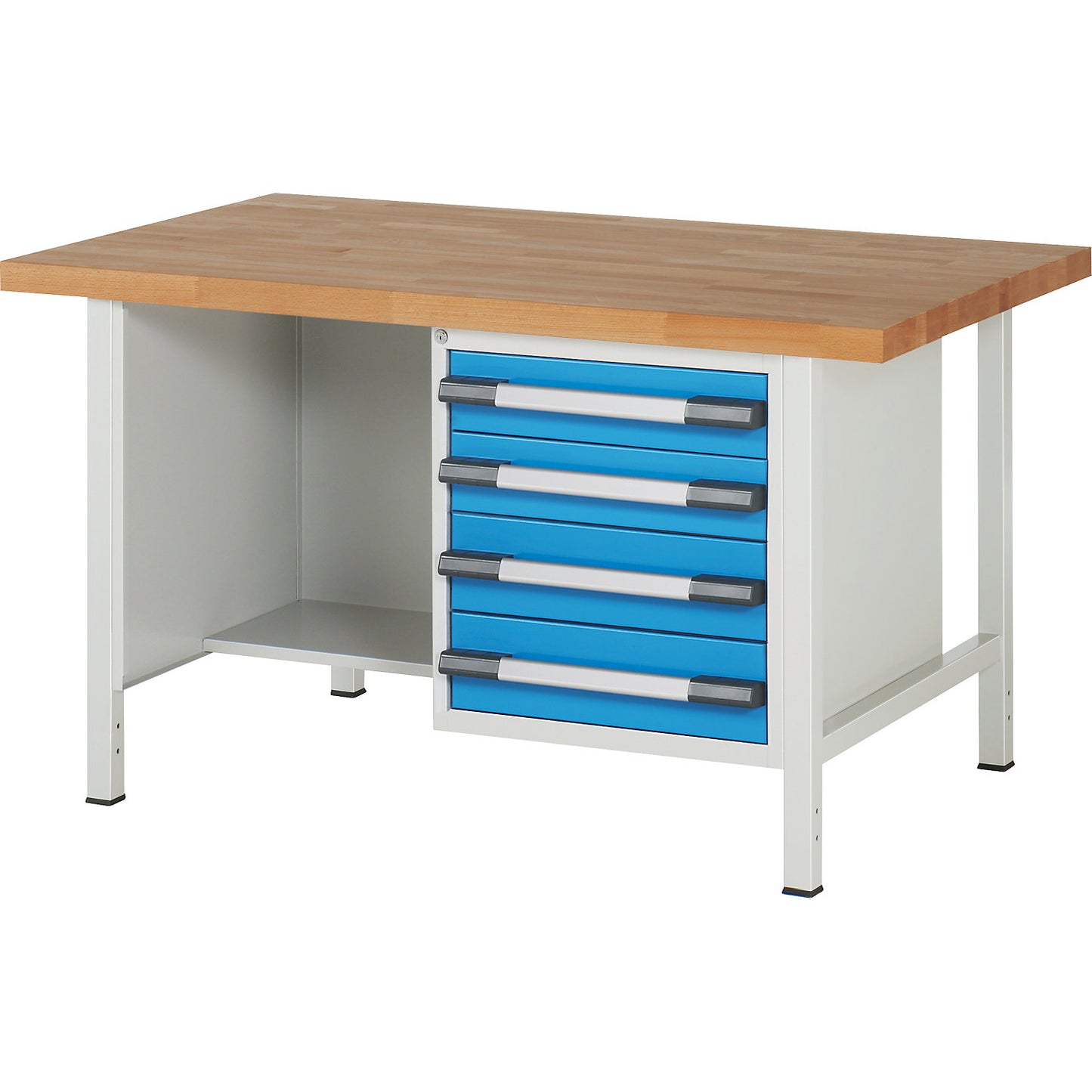 Workbench, Series 8000 frame construction, 4 drawers: 2 x 120, 2 x 150 mm, WxD 1500 x 900 mm.