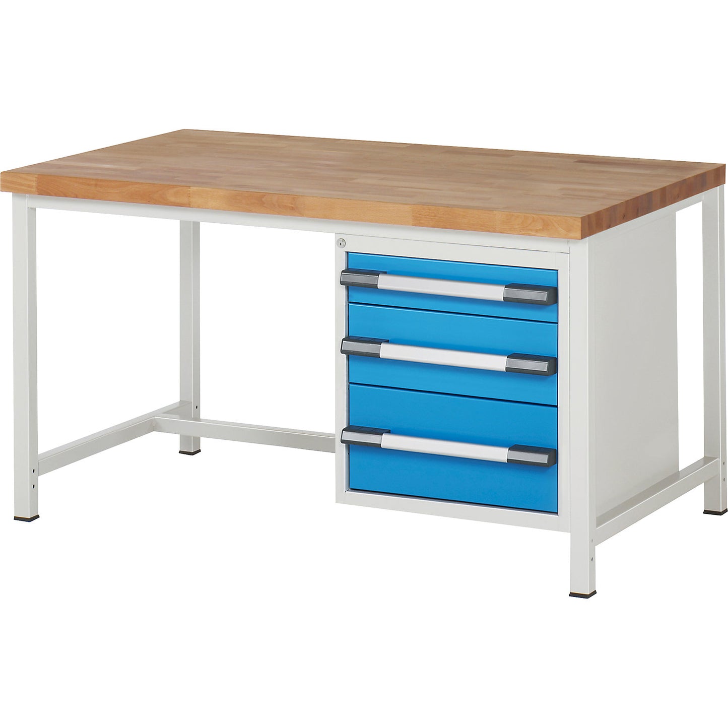 Workbench, Series 8000 frame construction, 3 drawers: 1 x 120, 1 x 180, 1 x 240 mm, WxD 1500 x 900 mm.
