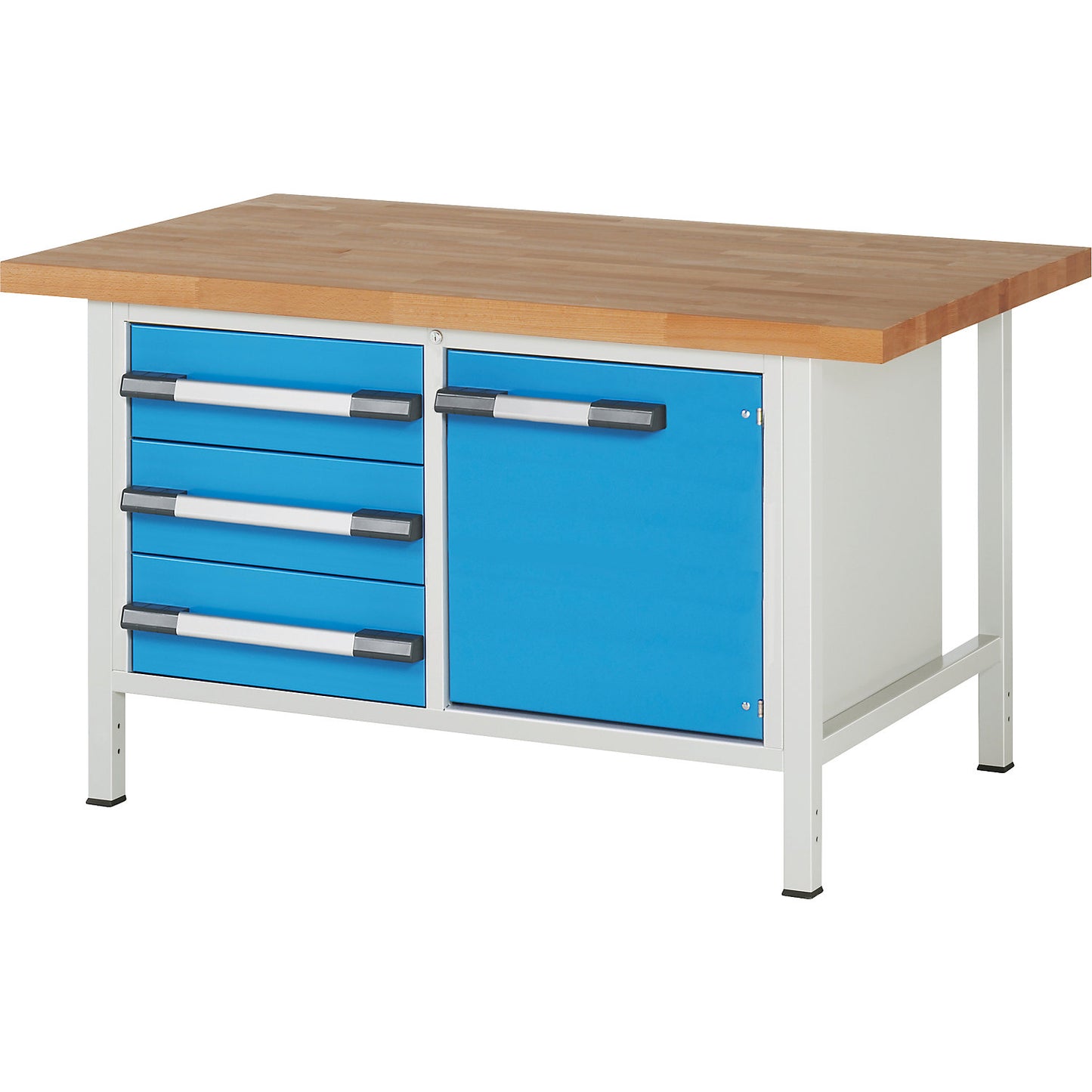 Workbench, Series 8000 frame construction, 3 drawers 180 mm, 1 door 540 mm, WxD 1500 x 700 mm.