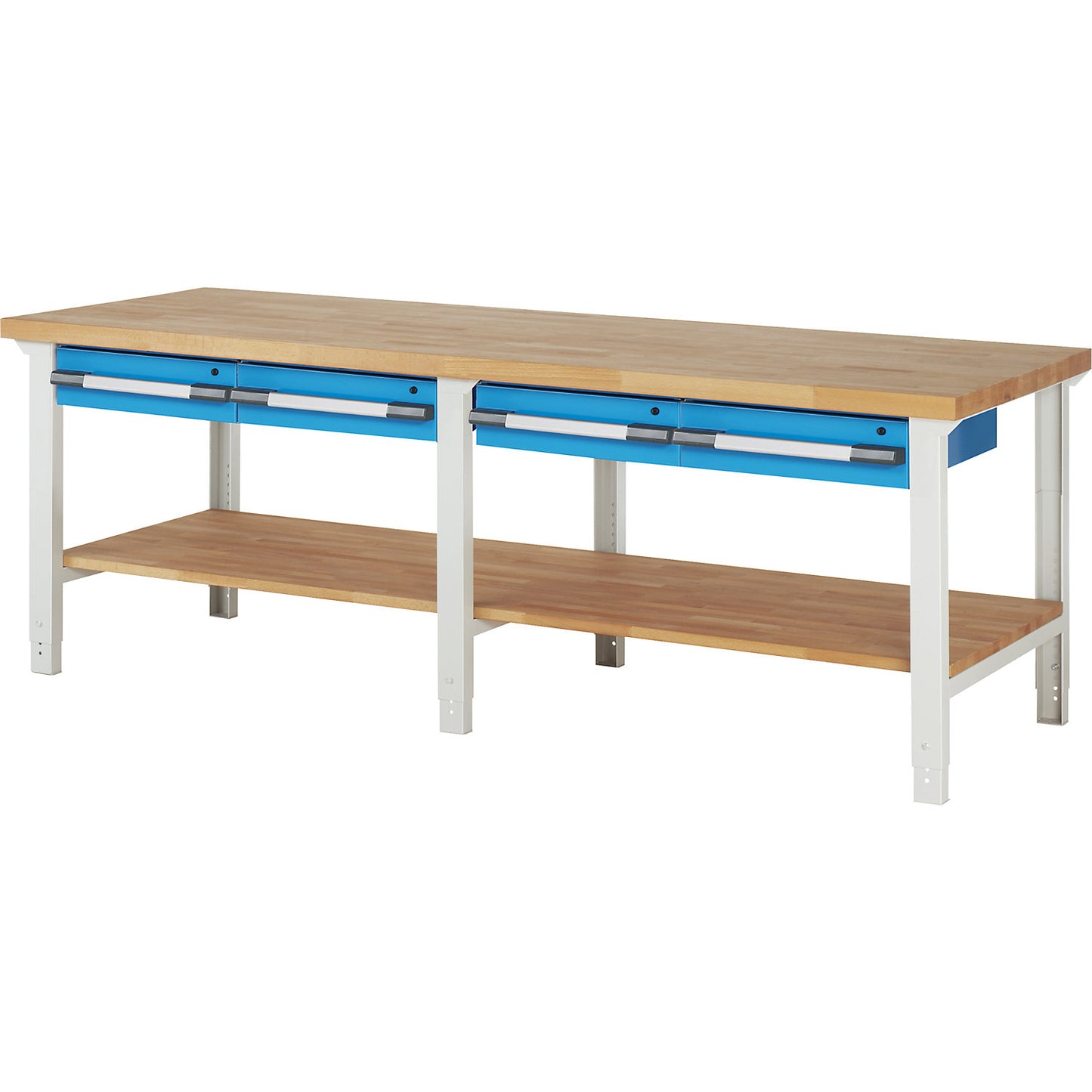 Workbench, Series 7000 modular system, 4 suspended drawers, 1 shelf, WxD 2500 x 900 mm.