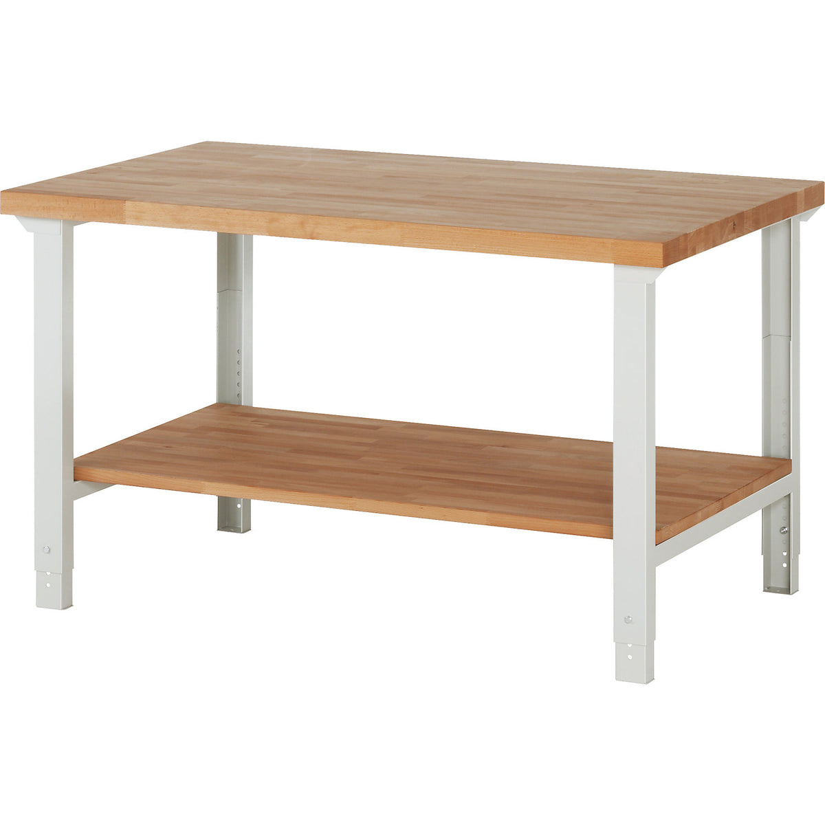 Workbench, series 7000 modular system, 1 shelf, feet, without add-on drawer units, WxD 1500 x 900 mm.