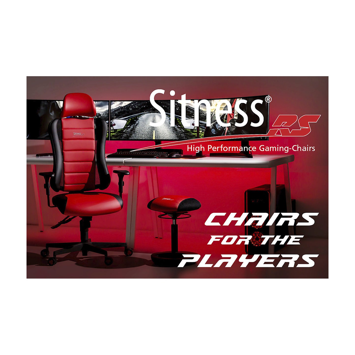 SITNESS RS office swivel chair, incl. head rest and arm rests, black / red.