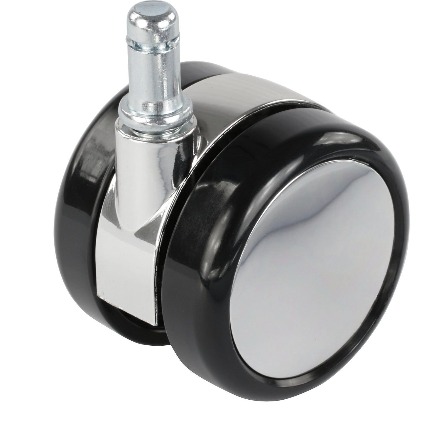Chair castor, wheel Ø 65 mm, pack of 5, socket pin with clamp ring, chrome plated, soft wheel, neck Ø 18 mm.