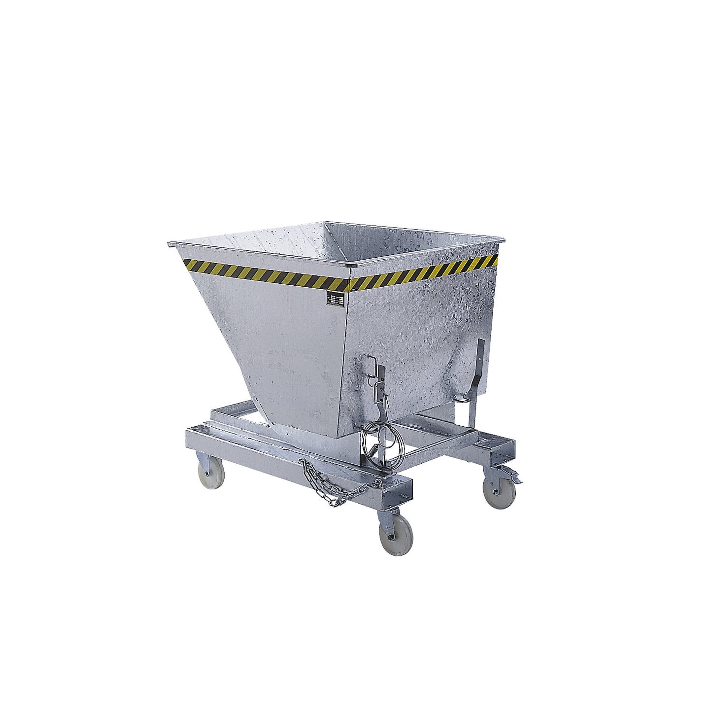 Compact tilting skip, capacity 0.5 m³, zinc plated.