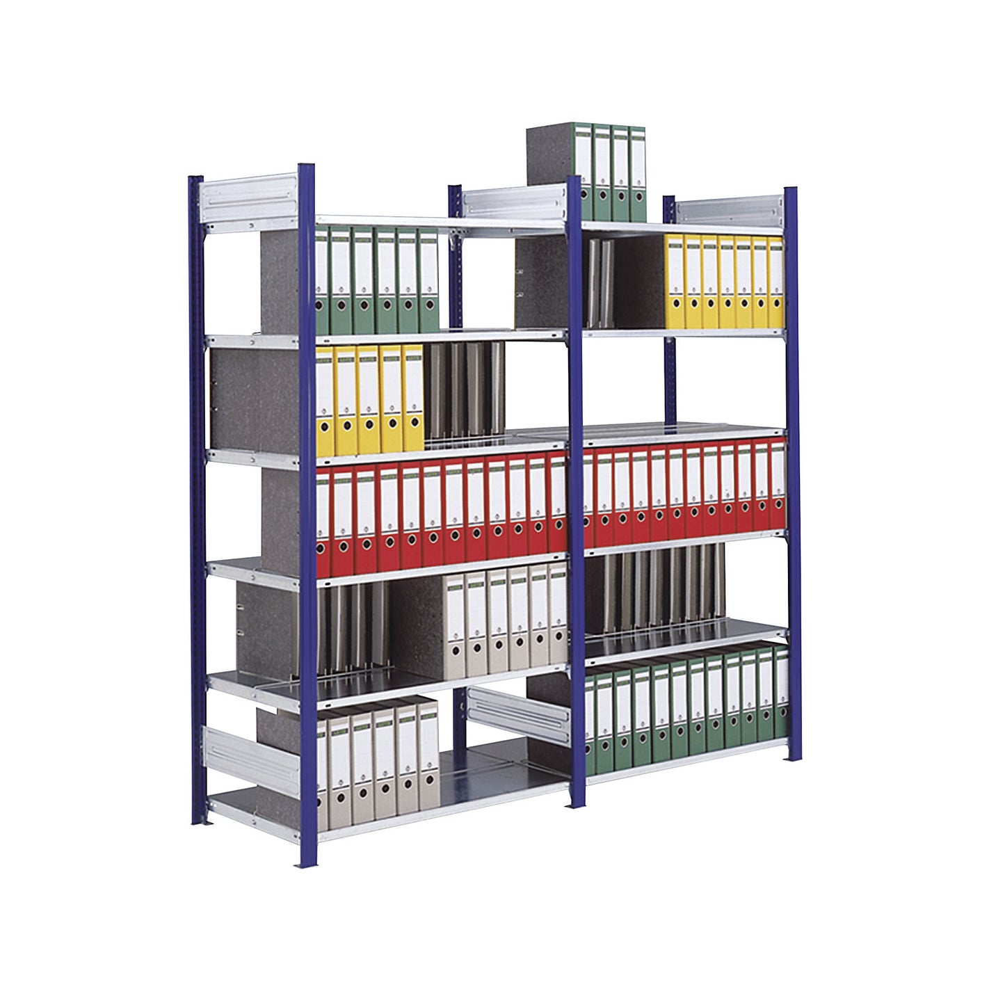 Boltless file shelving unit, double sided, height 2000 mm, WxD 1000 x 600 mm, standard shelf unit, blue / grey.