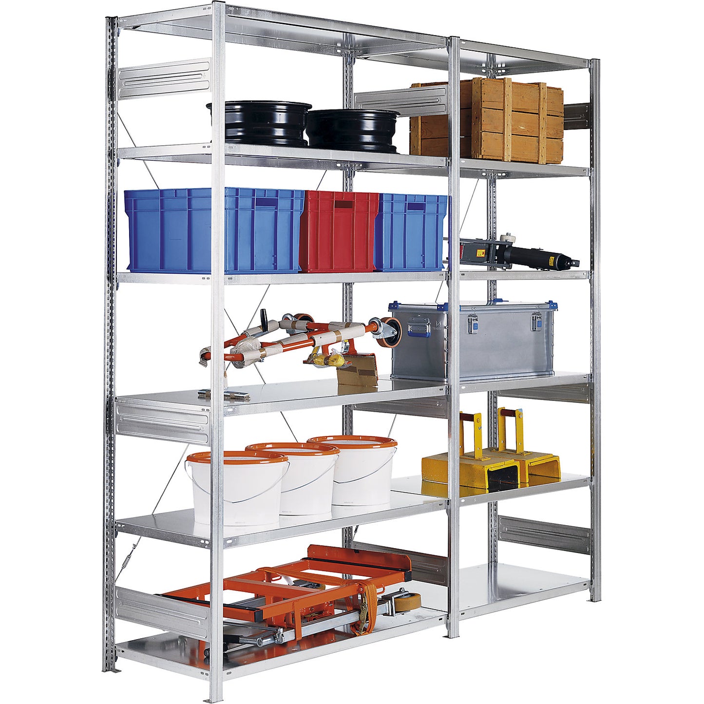 Heavy duty boltless shelving unit, single-sided, HxWxD 2000 x 1000 x 800 mm, grey, standard shelf unit.