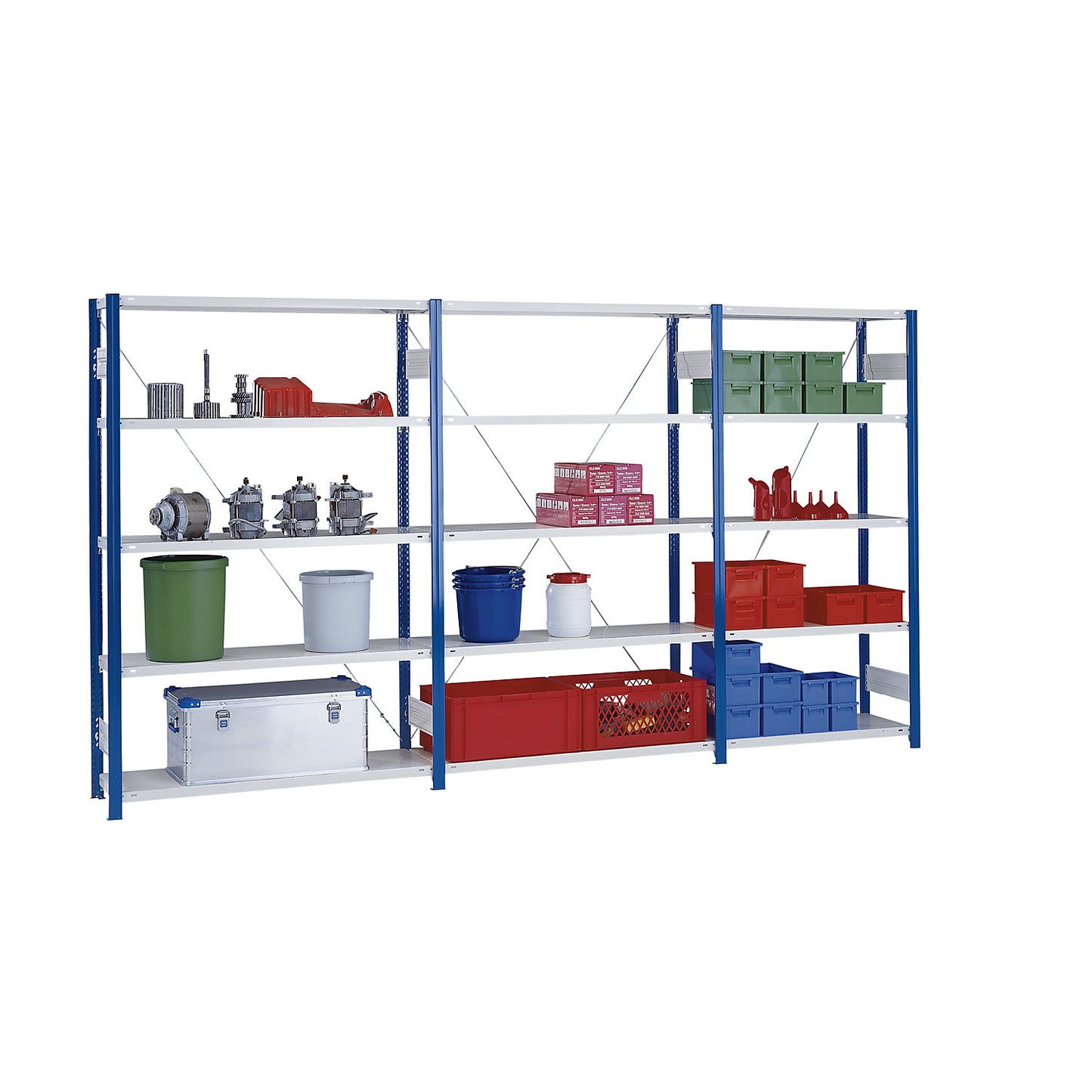 Boltless shelving unit, light duty, single-sided, HxWxD 3000 x 1300 x 500 mm, zinc plated, standard shelf unit.