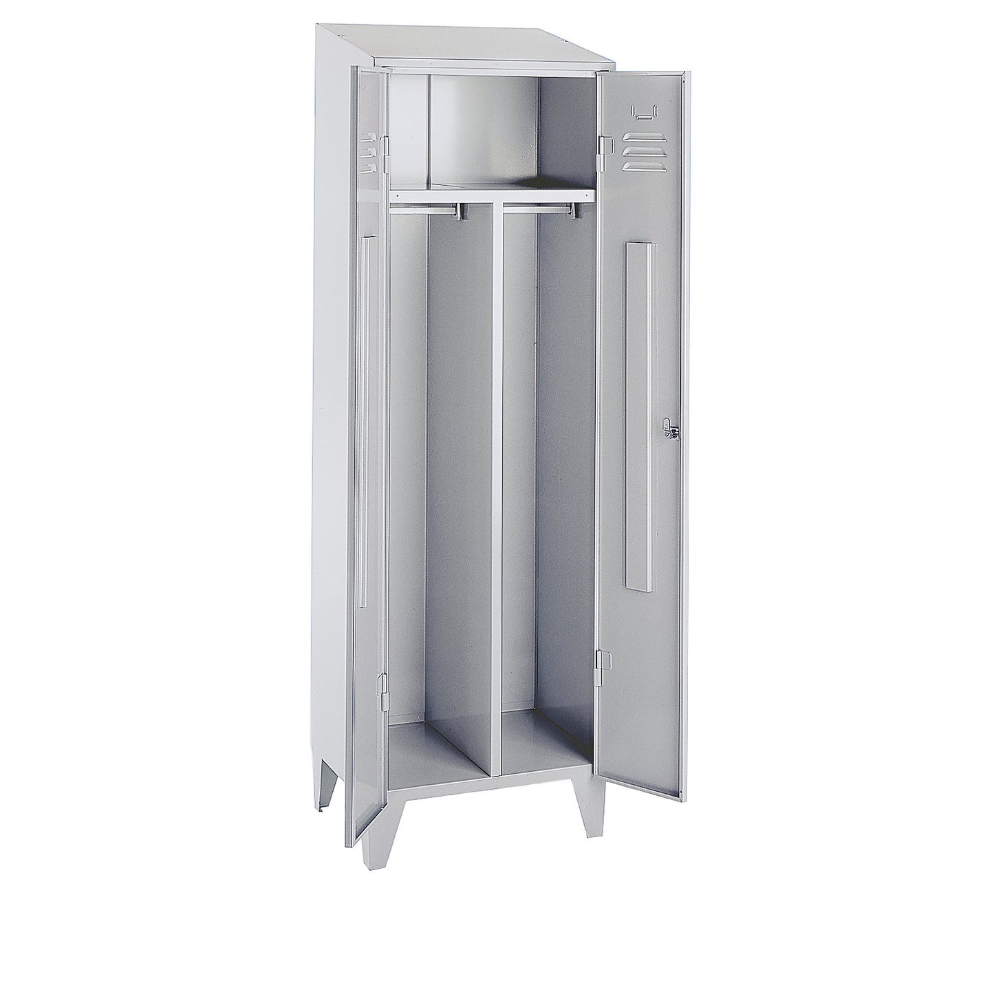 Berlin 2 clean and dirty locker, centre divider, 1 compartment, light grey/light blue, width 600 mm.