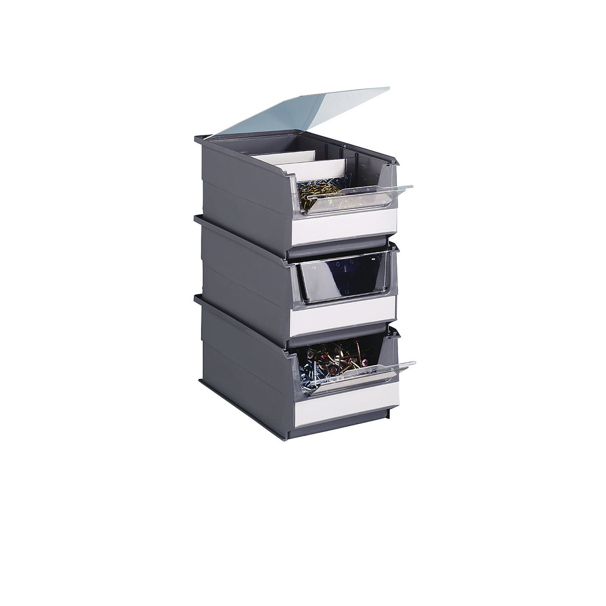 Open fronted storage bin made of recycled PE, LxWxH 500 x 305 x 145 mm, grey, pack of 14.