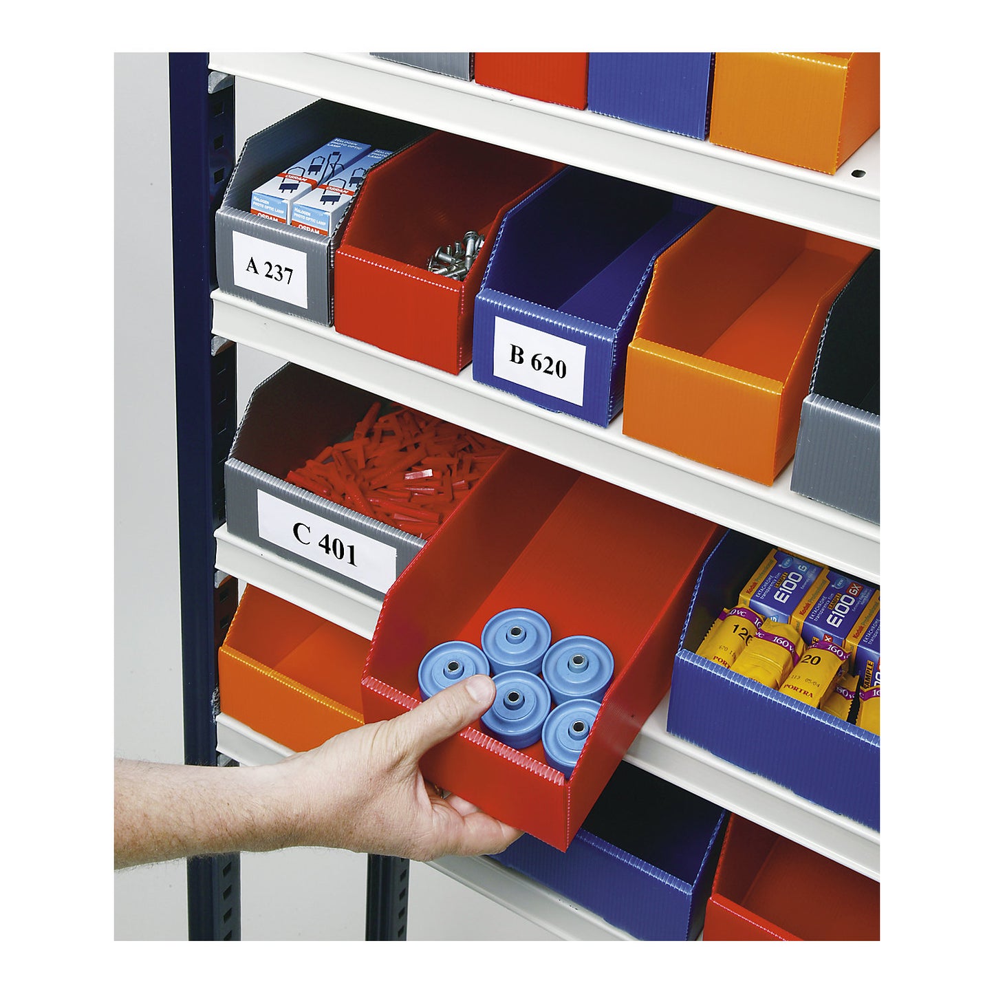 Plastic shelf bin, folding, LxWxH 300x100x100 mm, orange, pack of 25.