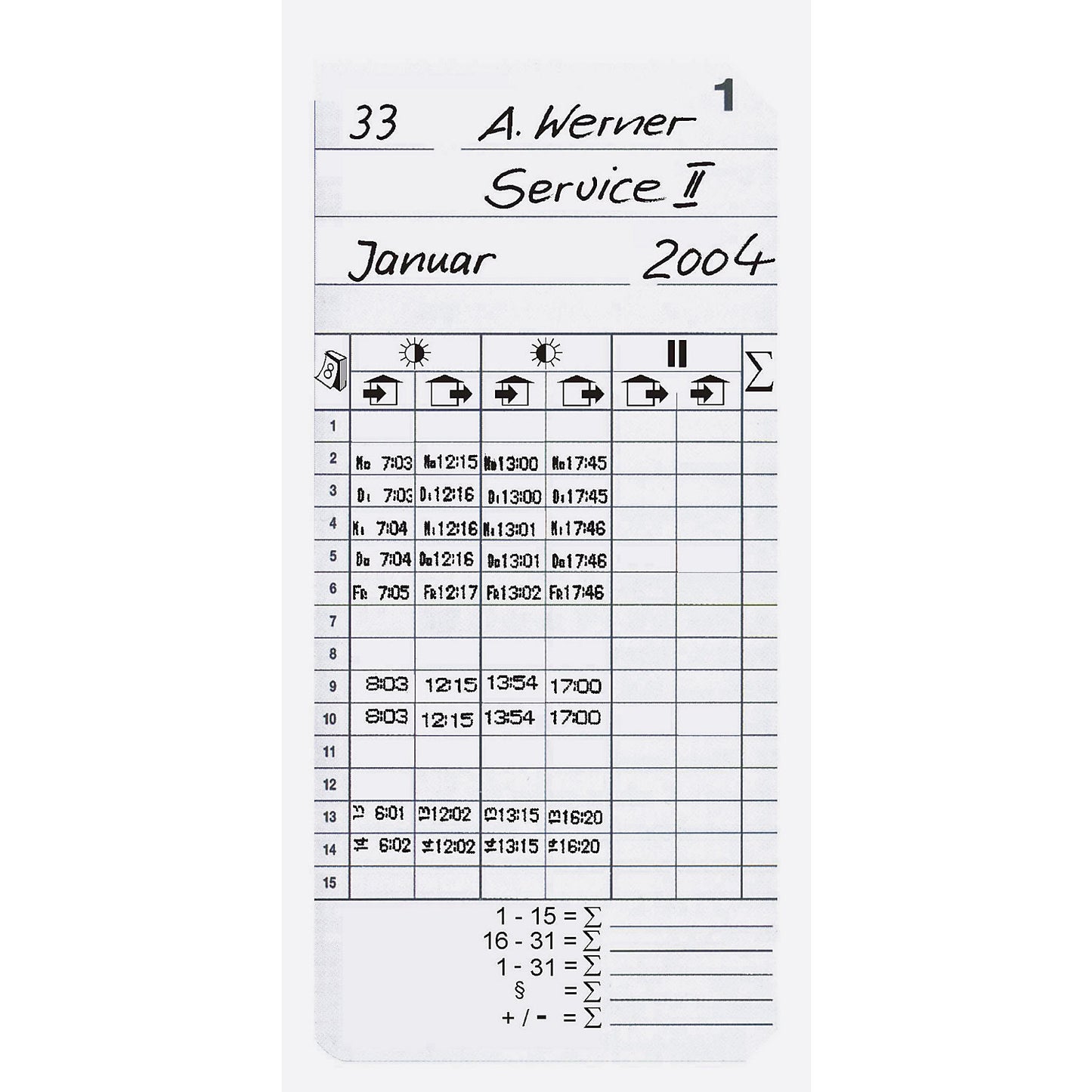 Punch cards, pack of 500, HxW 184 x 85 mm, for K 600 time and attendance calculation device.