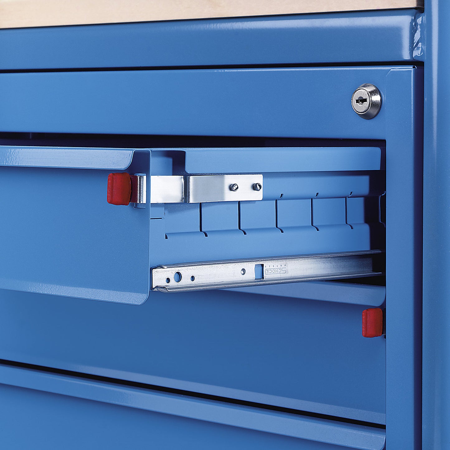 Industrial table trolley, 1 drawer unit, 1 metal cupboard, solid rubber tyres, non-marking.