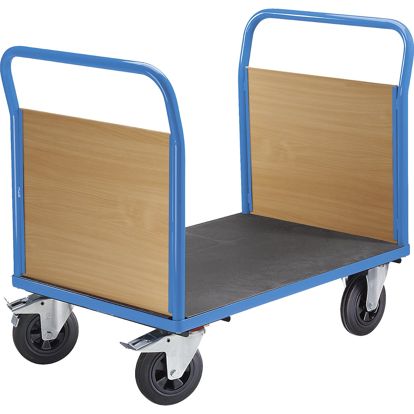 Platform truck with wooden panels, with 2 end panels, LxW 1050 x 700 mm, solid rubber.