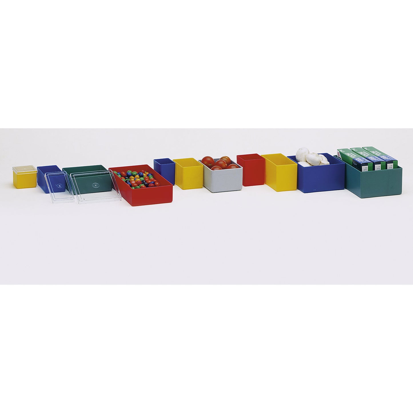 Bins, height 40 mm, grey, LxW 99x99 mm, pack of 50.