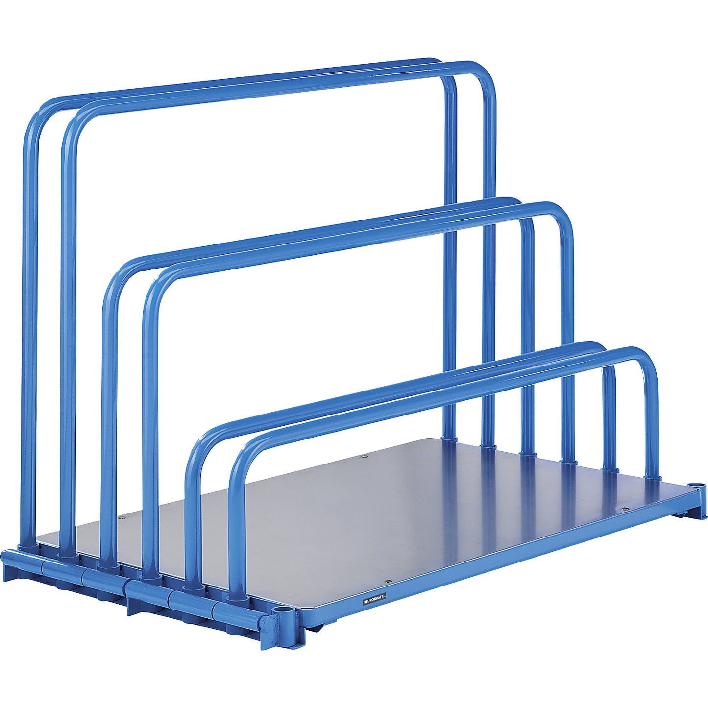 Plate stand without bars, with entry guide roller at front, for max. 7 supports, plastic.