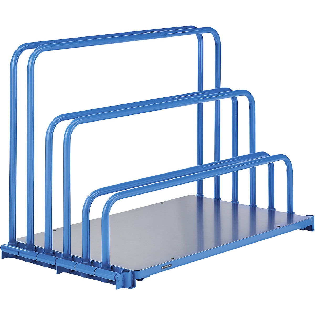 Plate stand without bars, with entry guide roller at front, for max. 7 supports, zinc plate.