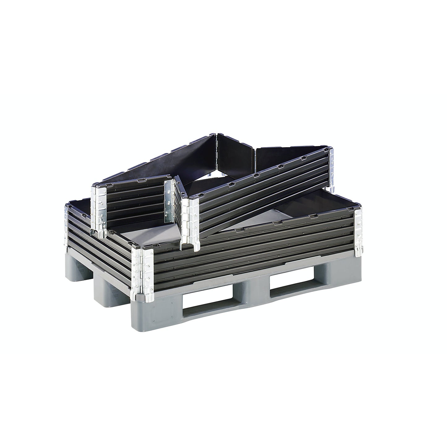 Plastic pallet collar, with 6 hinges, for pallets 1200 x 800 mm, pack of 2.